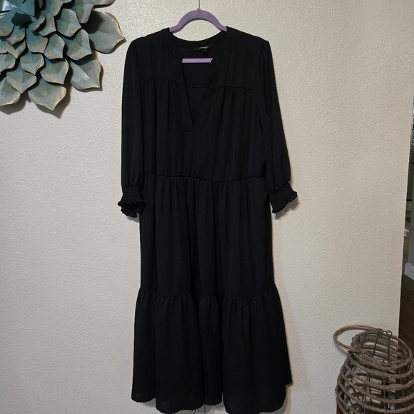 Express Black Tiered Wrap Dress with Bishop Sleeves - Picture 1 of 4